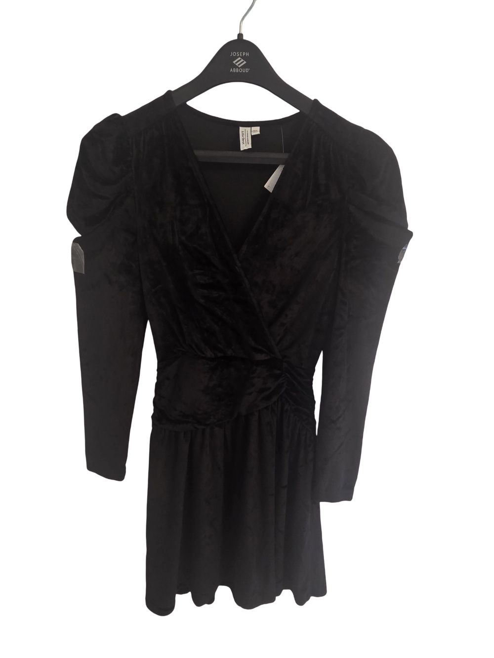 & Other Stories Black Velvet Wrap Dress with Puff Shoulders